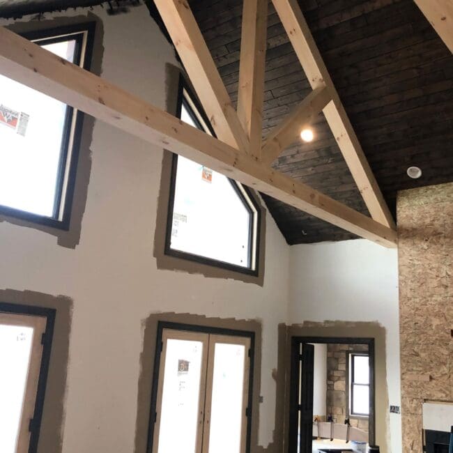 Custom Pine Box Beams and Pine Carsiding Ceiling