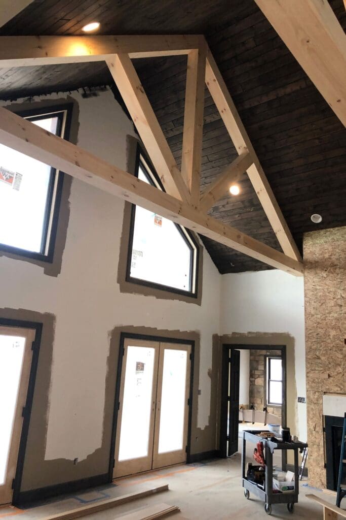 Custom Pine Box Beams and Pine Carsiding Ceiling